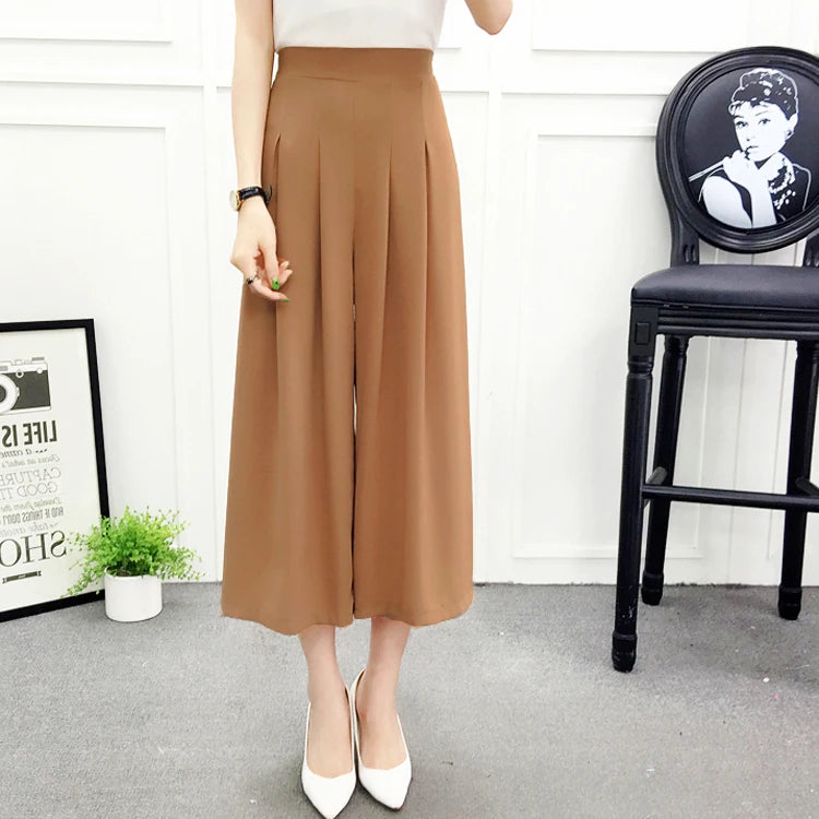 High Waist Pleated Wide Leg Cotton Linen Pants For Women