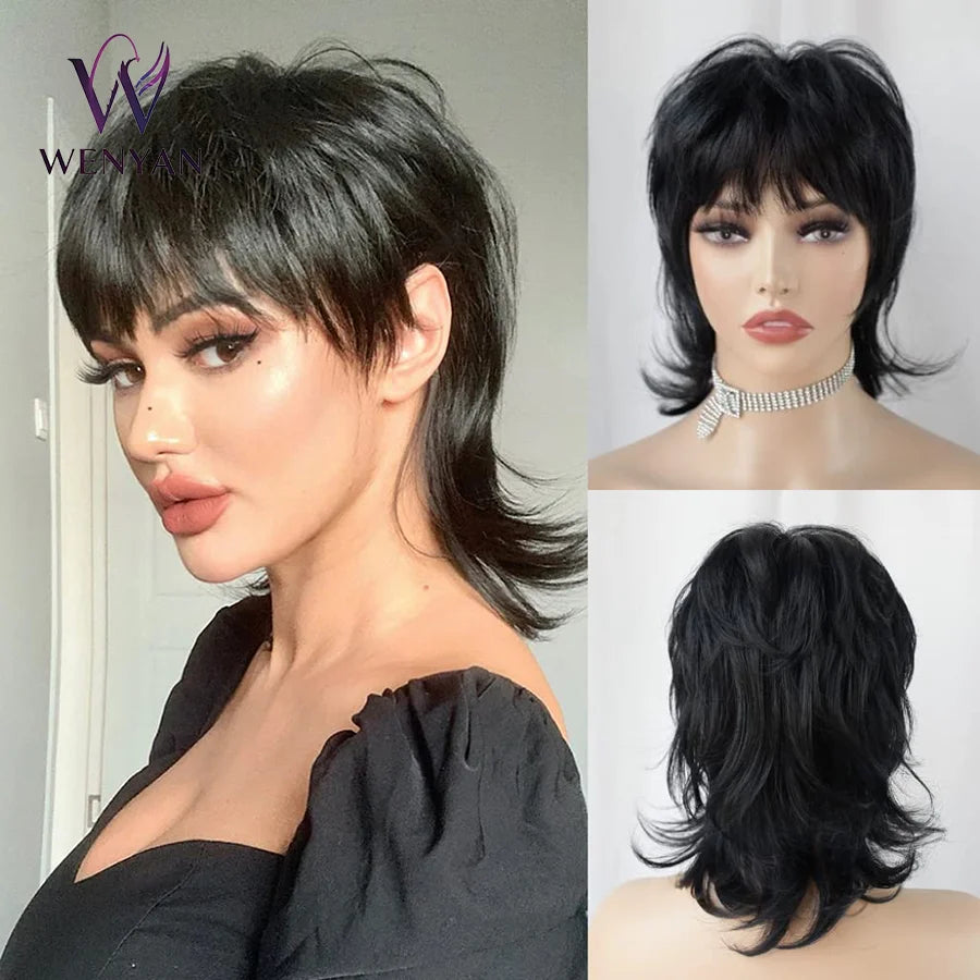 Wolf Cut Shaggy Layered Trendy Wig with Bangs for Women