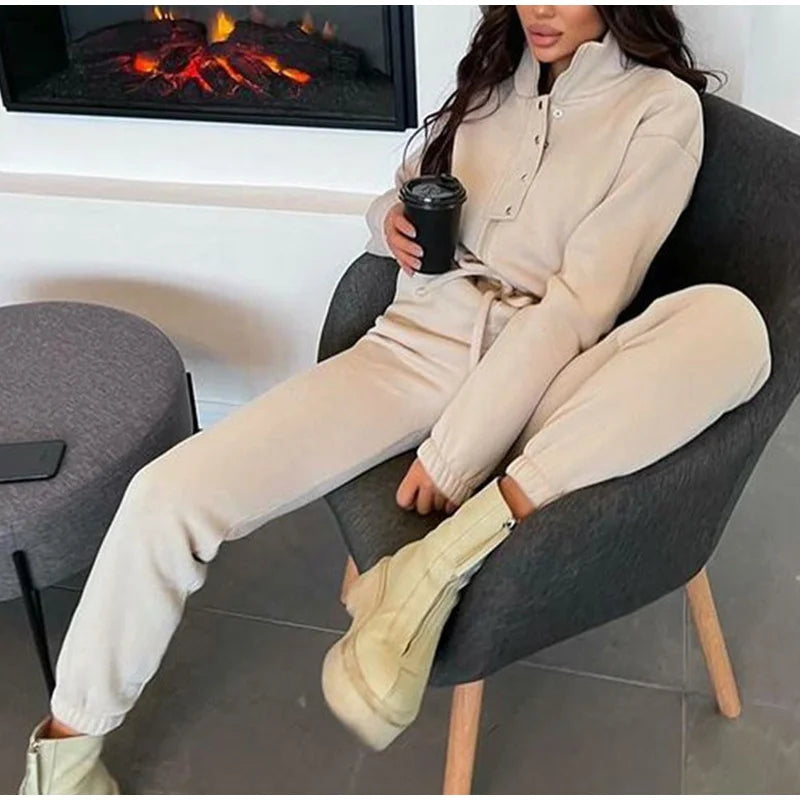 Casual Stand Collar Long Sleeve Jumpsuit for Women