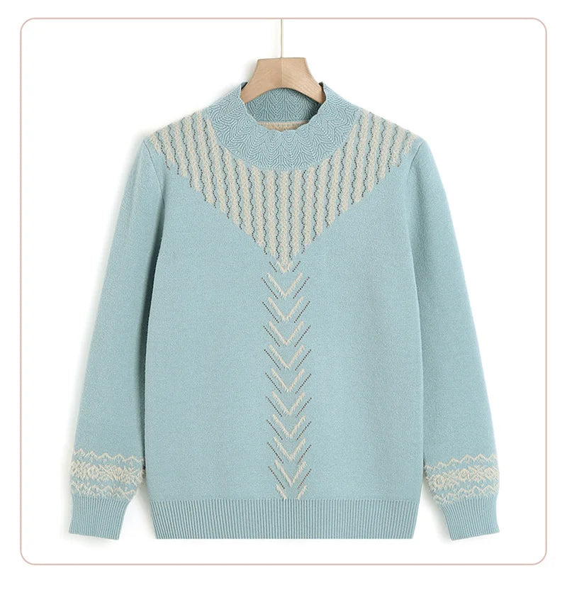 2025 Autumn New Mom's Velvet And Warm Knitted Embroidered Bottom Shirts Imitation Mink Fleece Winter Inner Plsh Thick Pullover