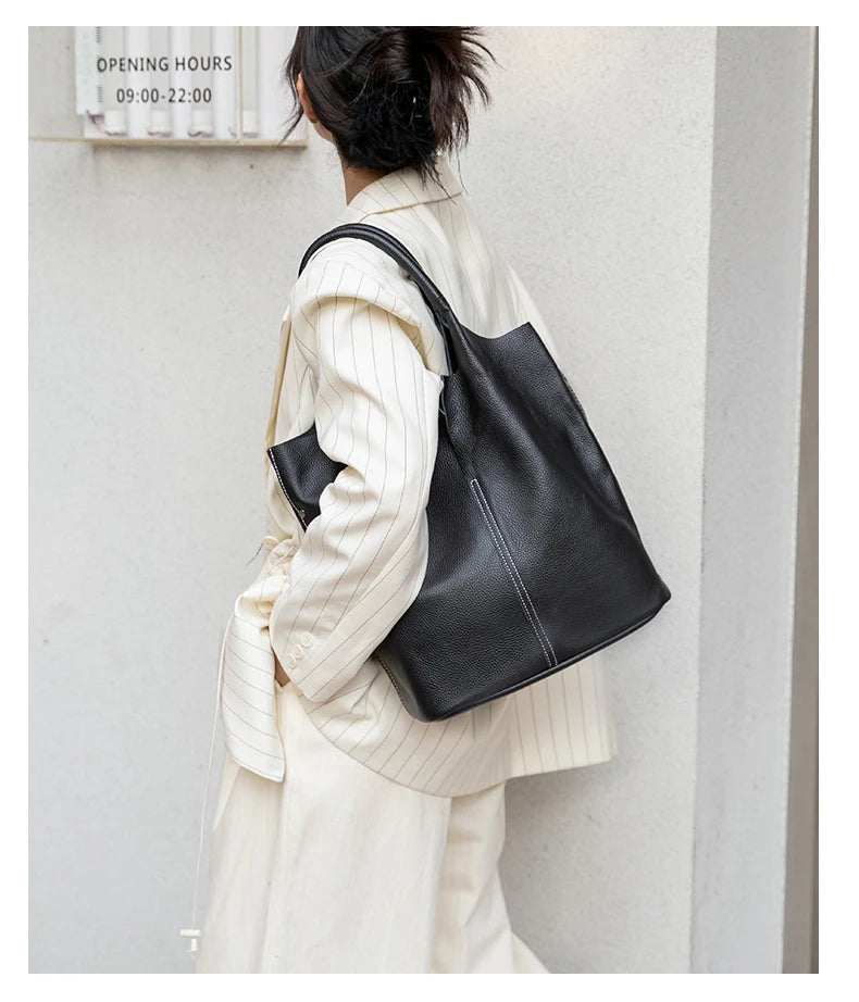 Bucket Bag Ladies Luxury Women Tote Bag Casual Genuine Cow Leather Shoulder Bags ladies Tote Handbags Big Shopper Bag for Female