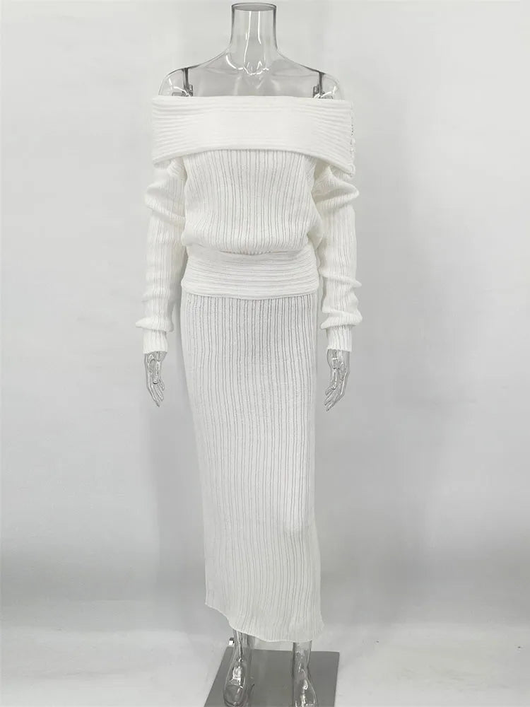 One-Shoulder Knit Skirt Set