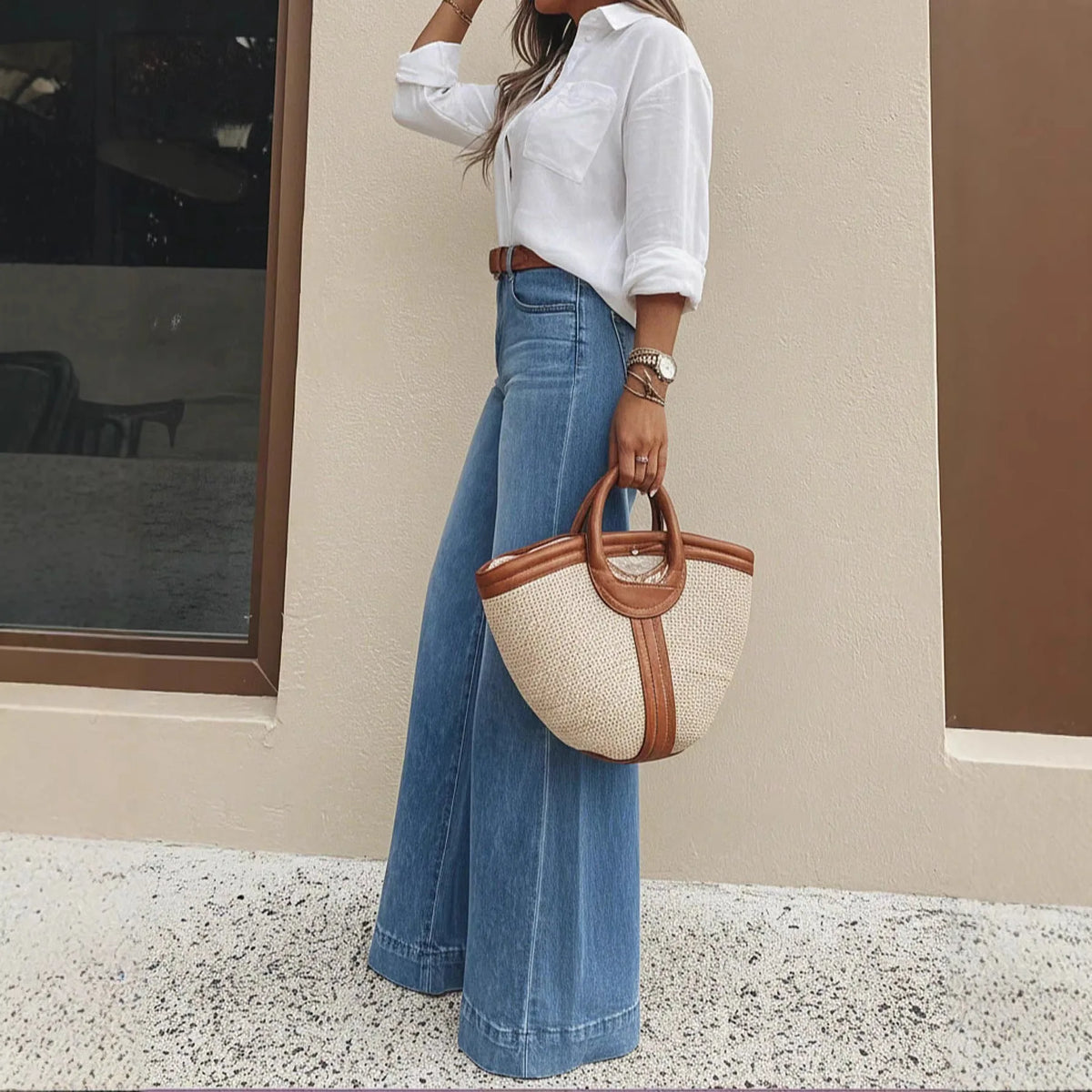 Distressed High Waist Wide Leg Jeans