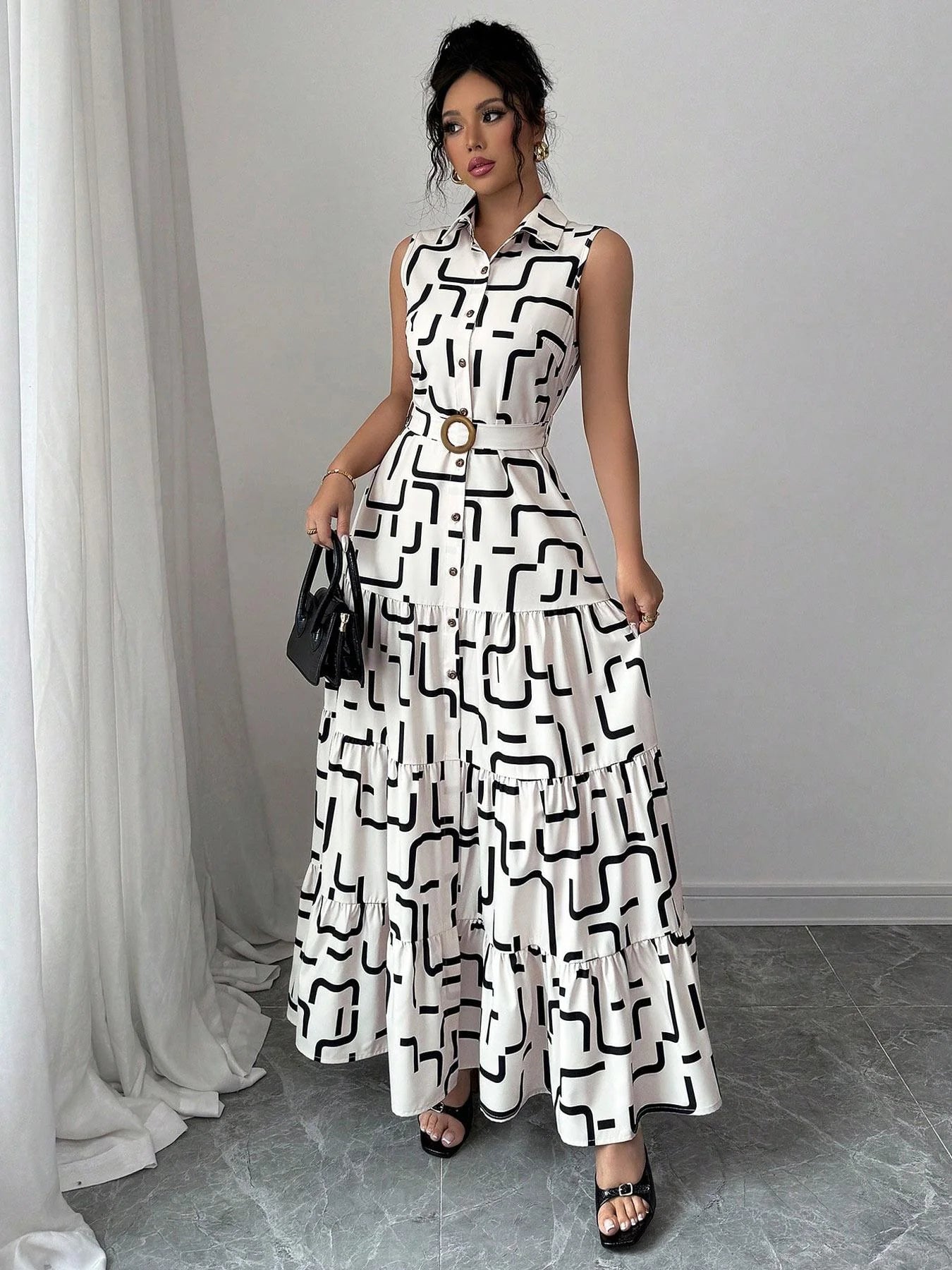 Casual Dress With Lightweight Polyester Fabric V-Neck Midi Length For Spring And Summer Style