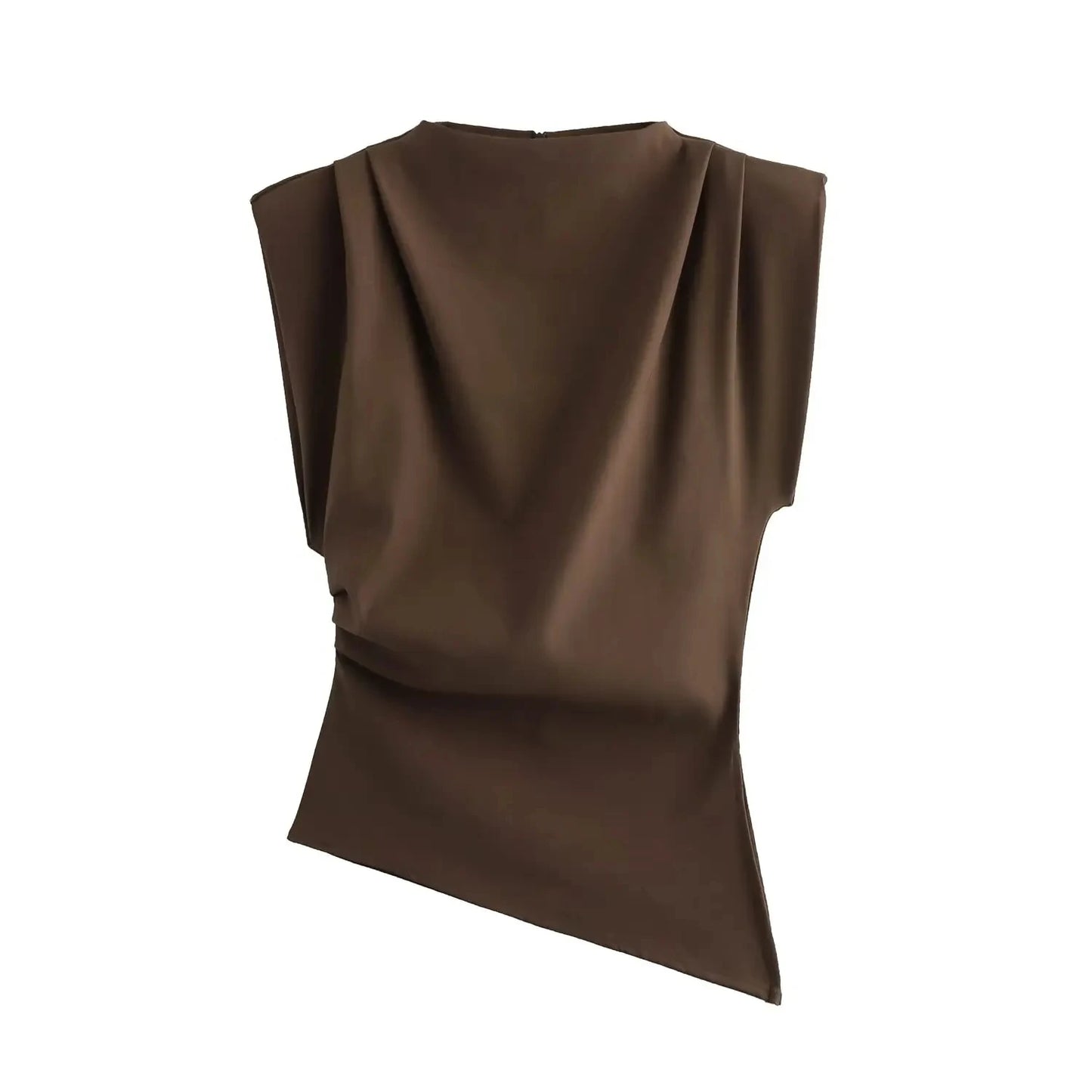Retro Solid Color Asymmetrical Zipper Top for Women