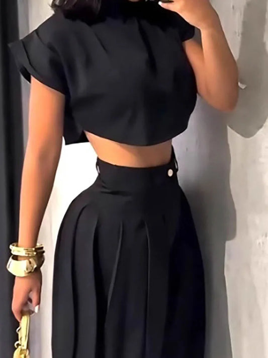 Loose Hollow Out Two Piece Top And Pants Set for Women