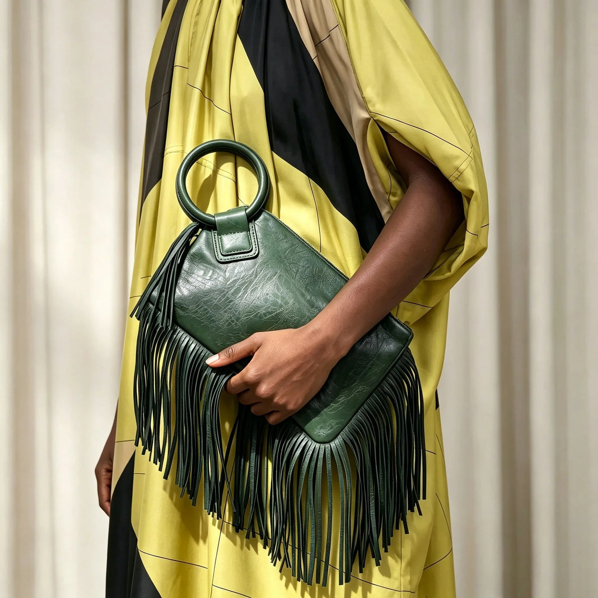 Vintage Tassel Fringe Zipper Clutch Handbag for Women