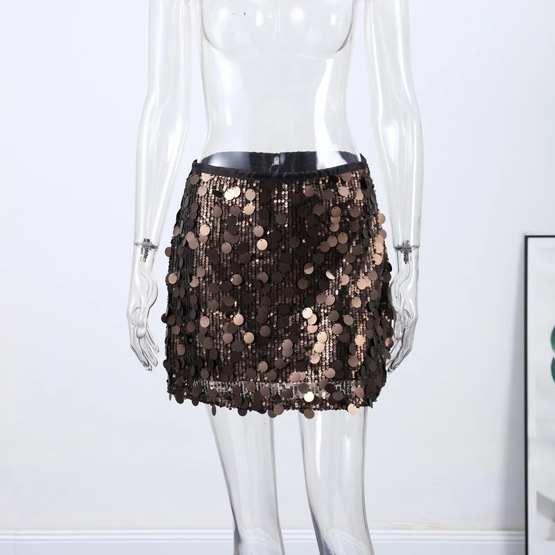 Sequined Paillette High Waist A Line Mini Skirt for Women