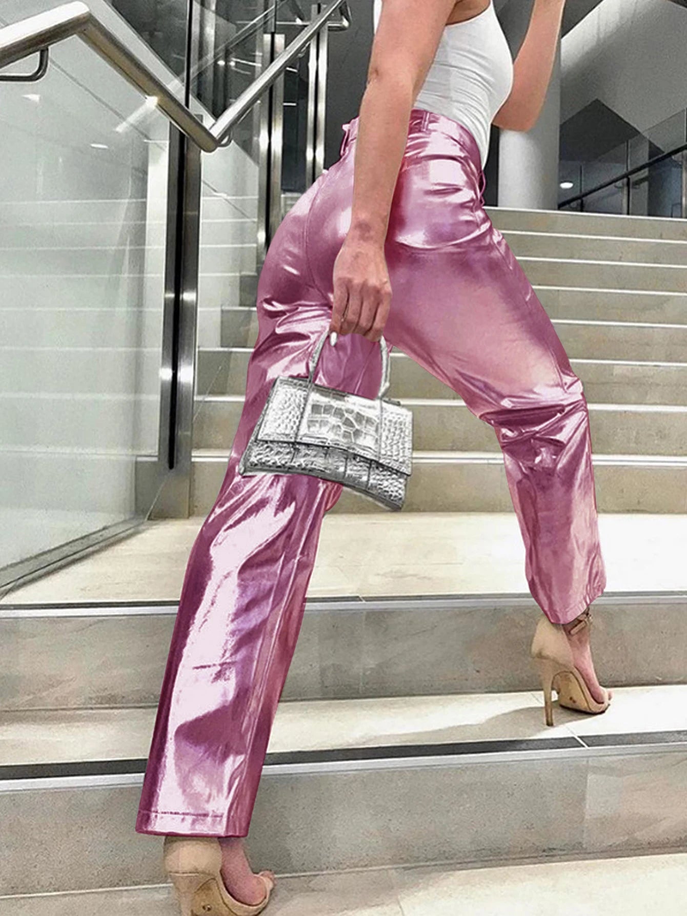 Candy Color Glossy PU Leather Pants