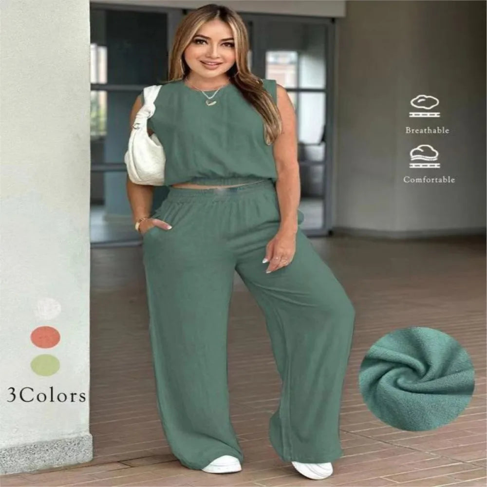 Casual Summer Sleeveless Wide-Leg Two-Piece Set for Women