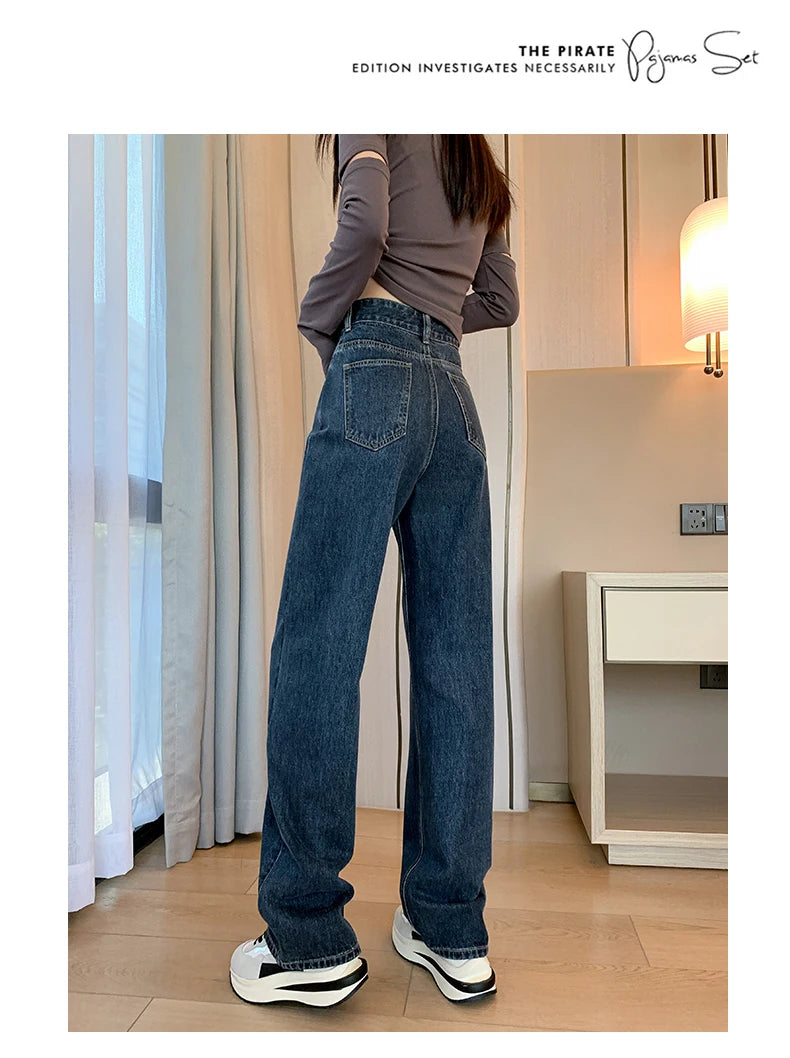 High Waist Casual Wide Leg Straight Jeans for Women