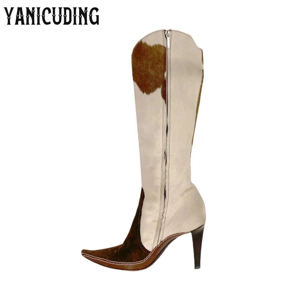 Pointed Toe Western Knee High Stiletto Boots for Women