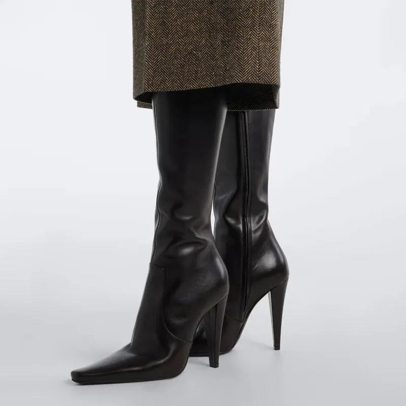 Pointed Toe Knee High Stiletto Heeled Boots for Women