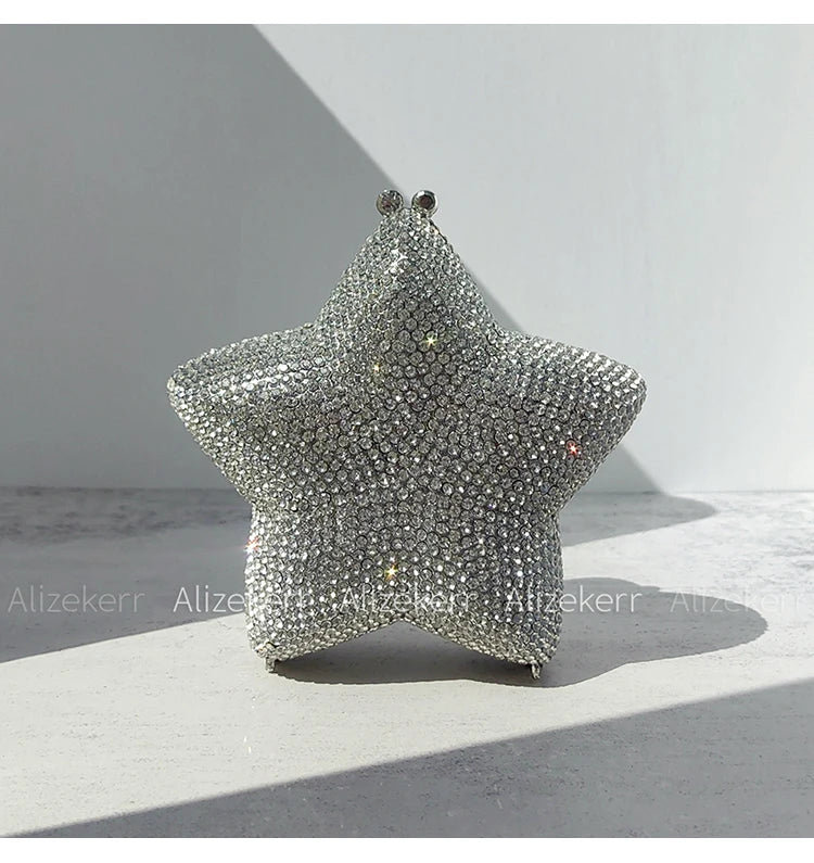 Alizekerr Star Shaped Crystal Evening Bags Women Boutique Gorgeous Sparkling Rhinestone Mini Metal Clutch Purses Wedding Party