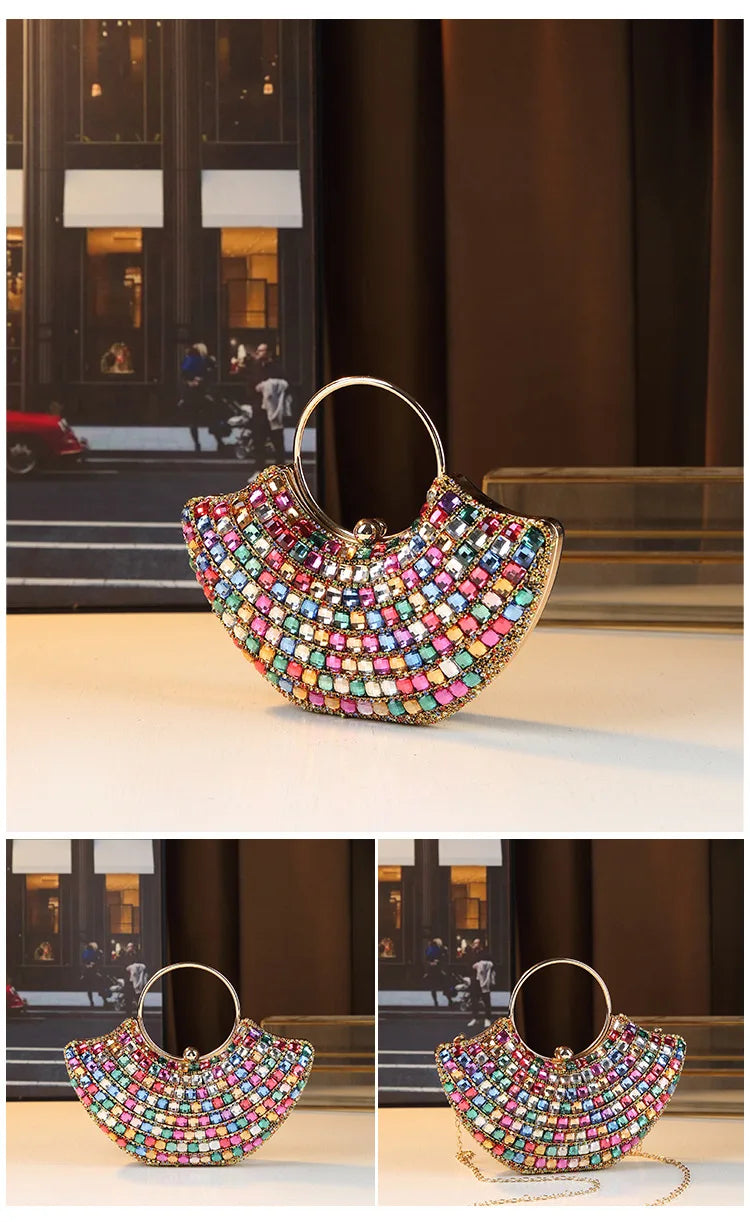 New Evening Women's Bag Luxury Brand Diamond-encrusted Sparkling Dinner Party Handbag Diamond-encrusted Women's Shoulder Bag