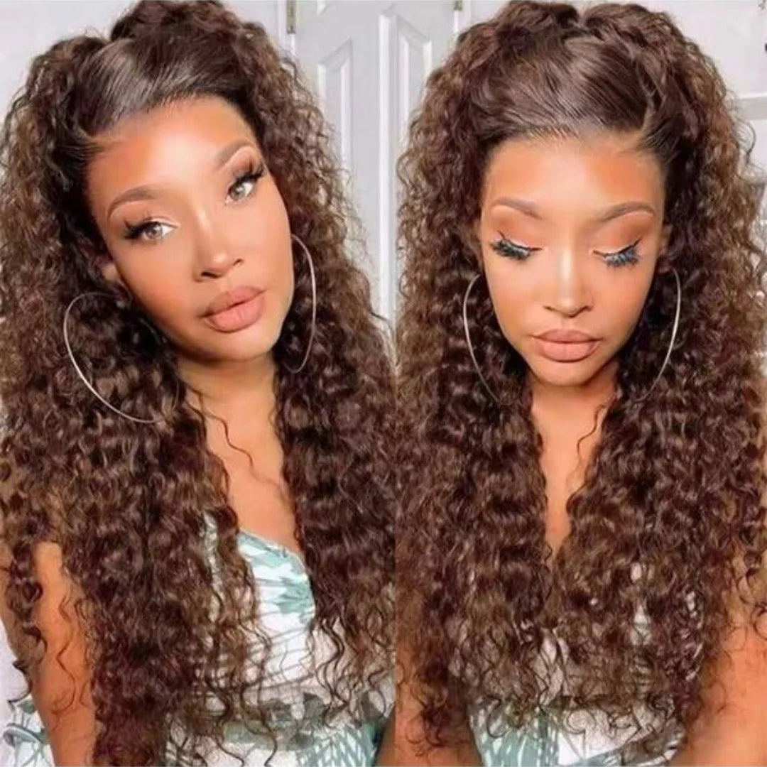 Chocolate Brown Deep Curly Human Hair Lace Wig for Women