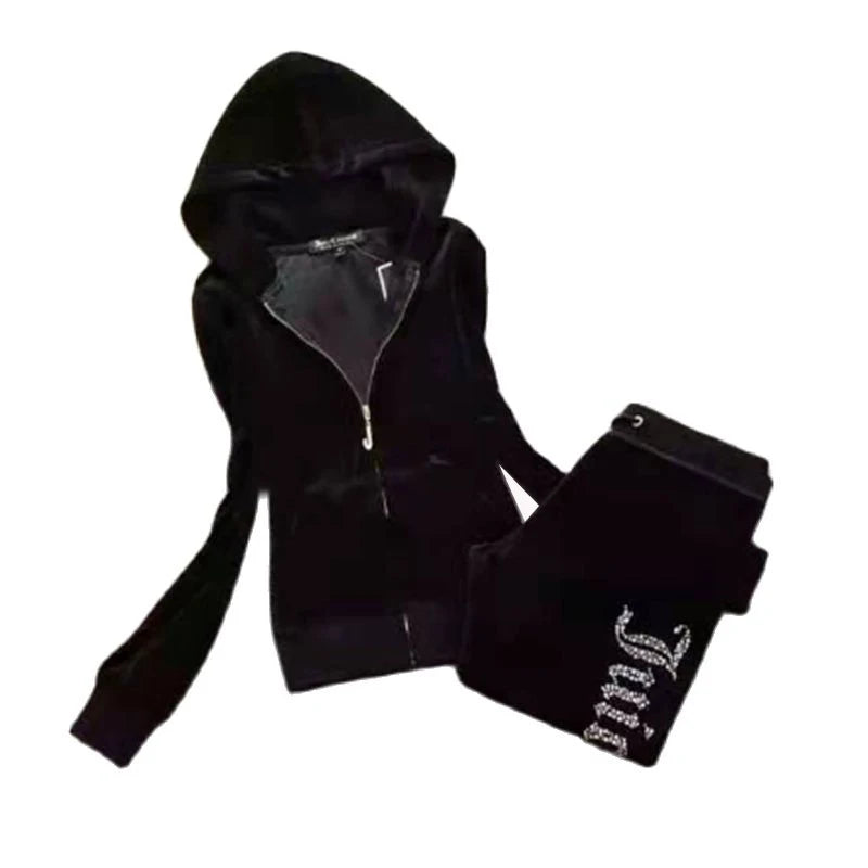 Y2K Velvet Rhinestone Two Piece Tracksuit Set for Women