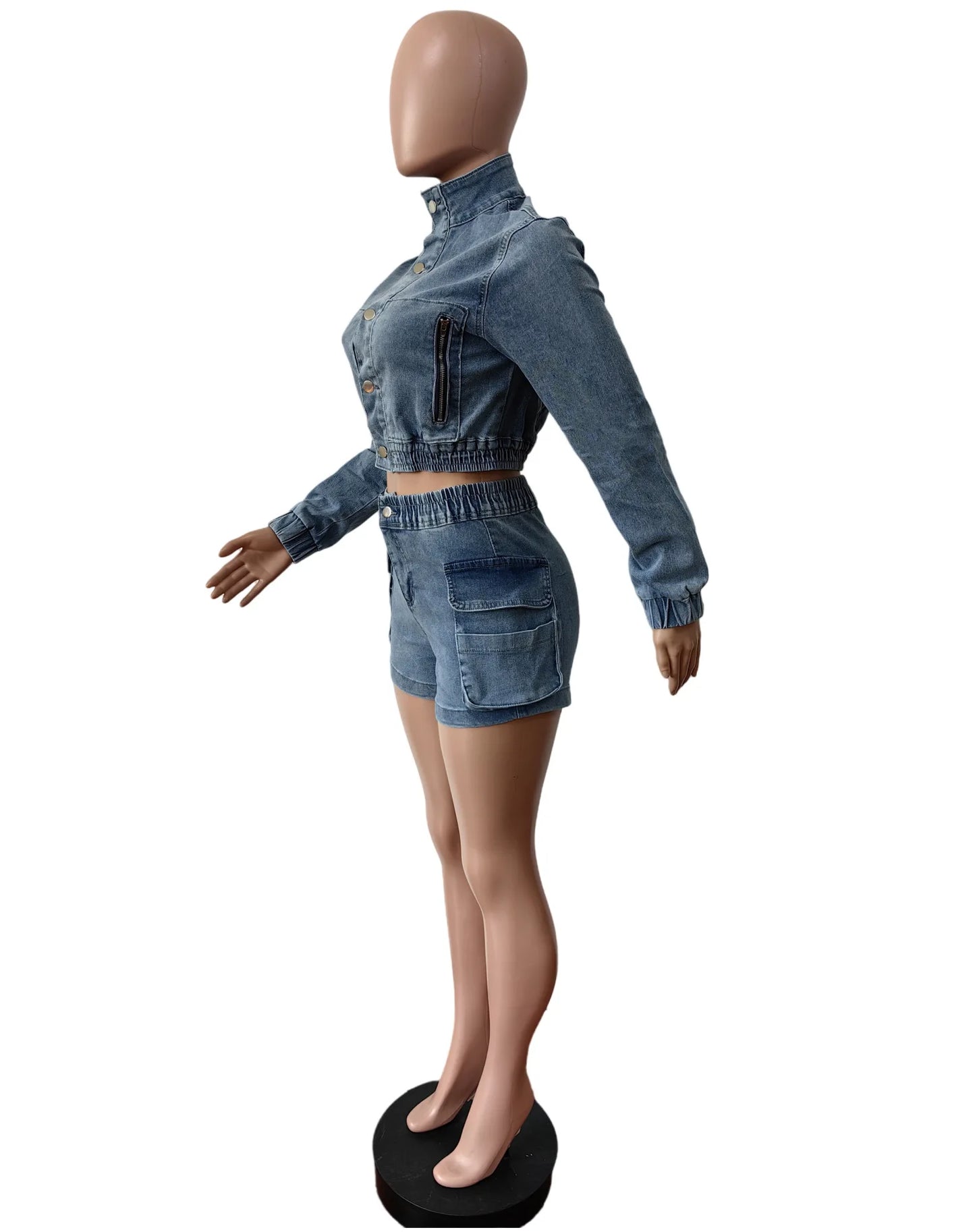 Summer Stretch Two-Piece Denim Shorts Set for Women
