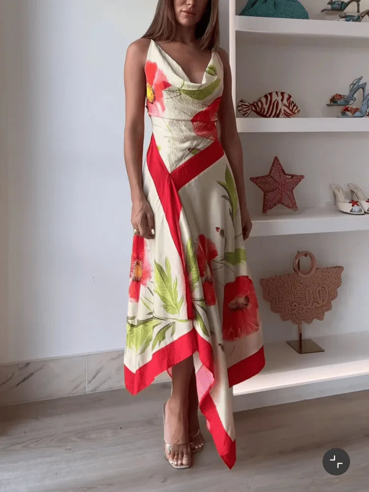 Floral Print Spaghetti Strap Backless Dress for Women