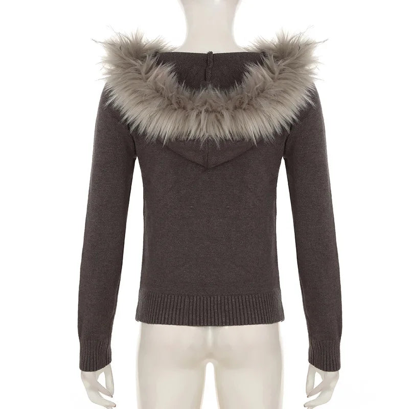 Spicy Girl Style, Furry Combination, Hoodie Zipper Sweater Cardigan, Women's Slimming And Shaping, Versatile Casual Coat
