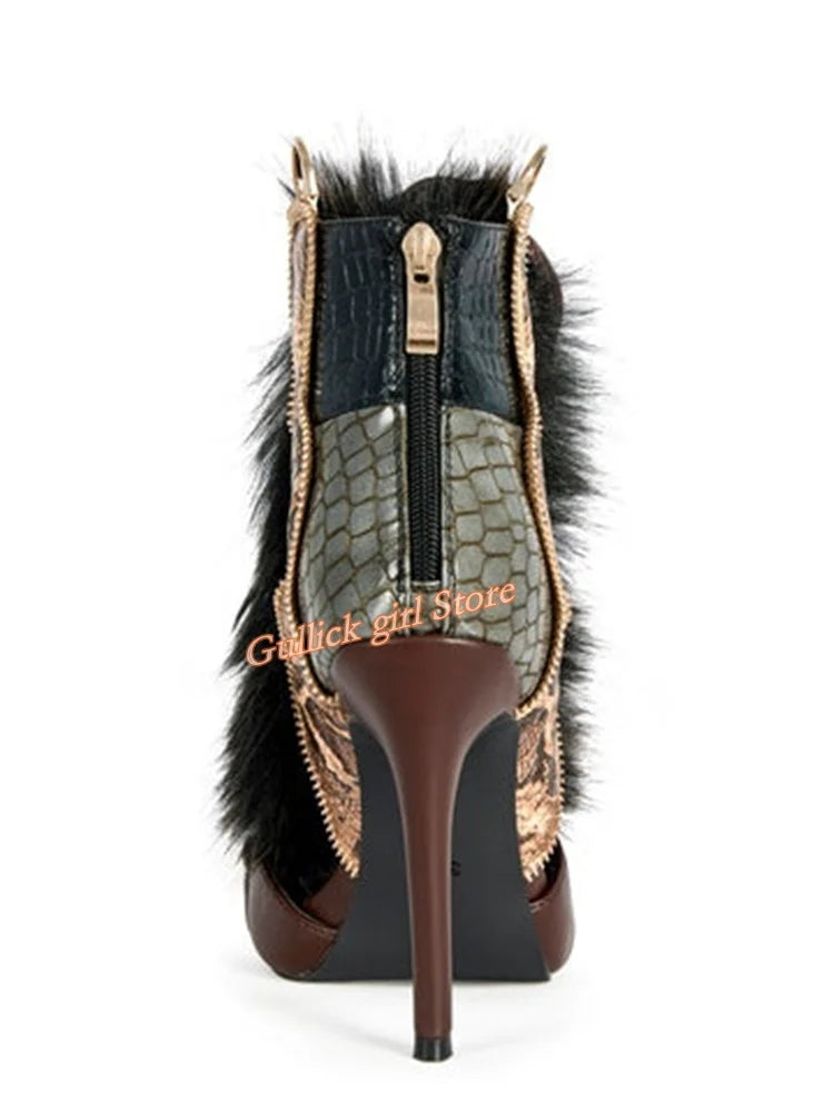 Faux Fur Open Toe Knee High Sandal Boots for Women