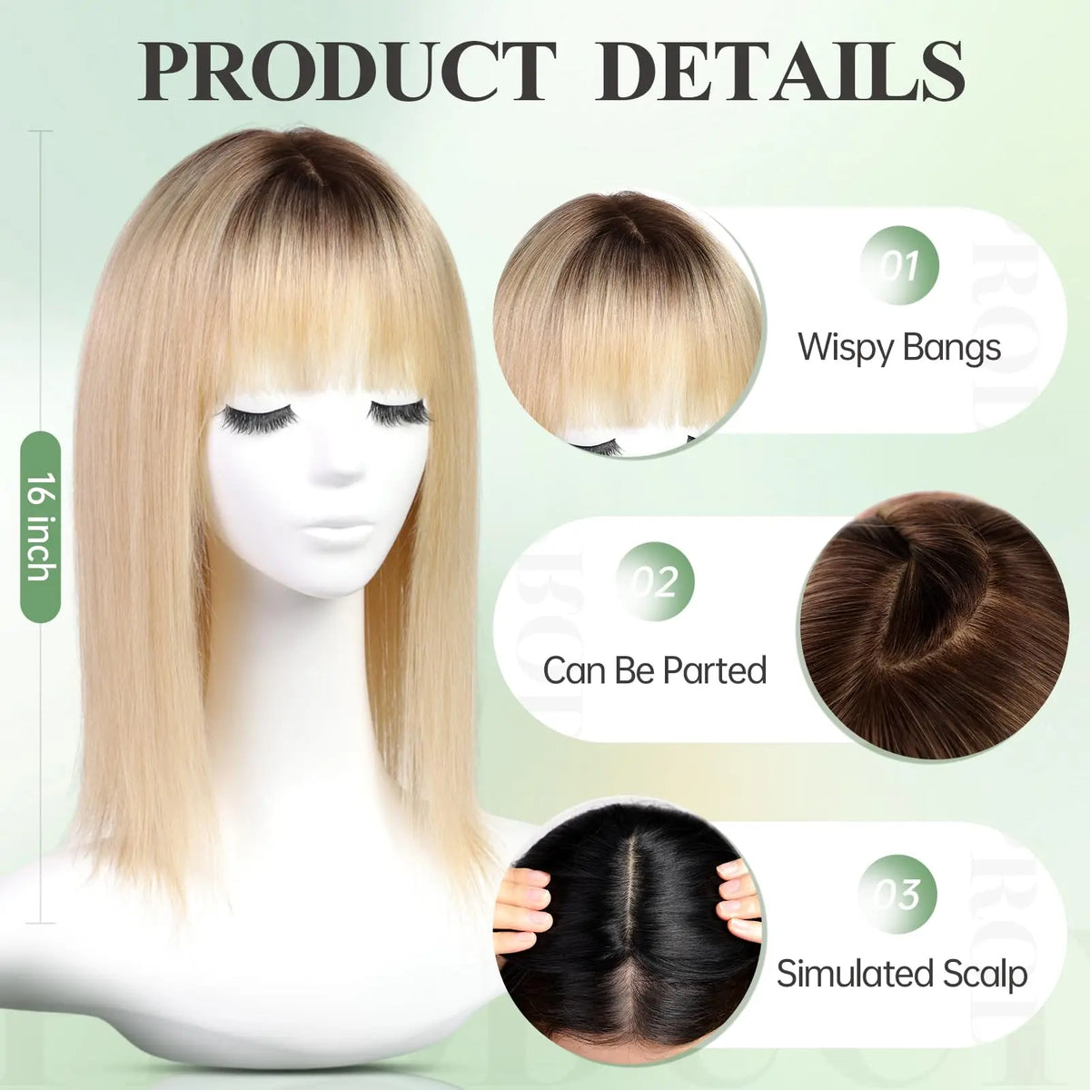 Straight Blonde Dark Root Remy Hair Clip In Topper For Women