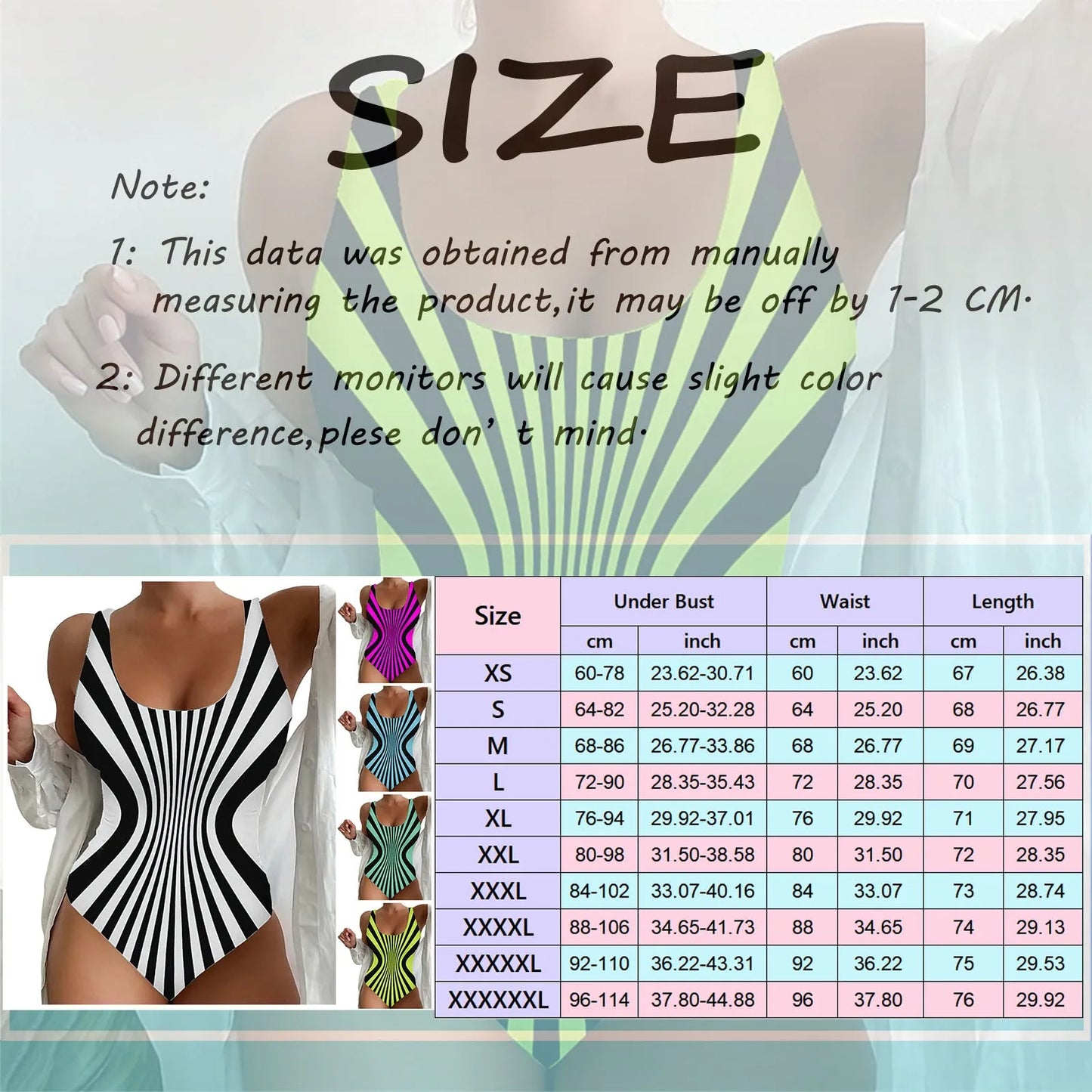 Plus Size U Neck Striped Print Figure Shaping Swimsuit for Women