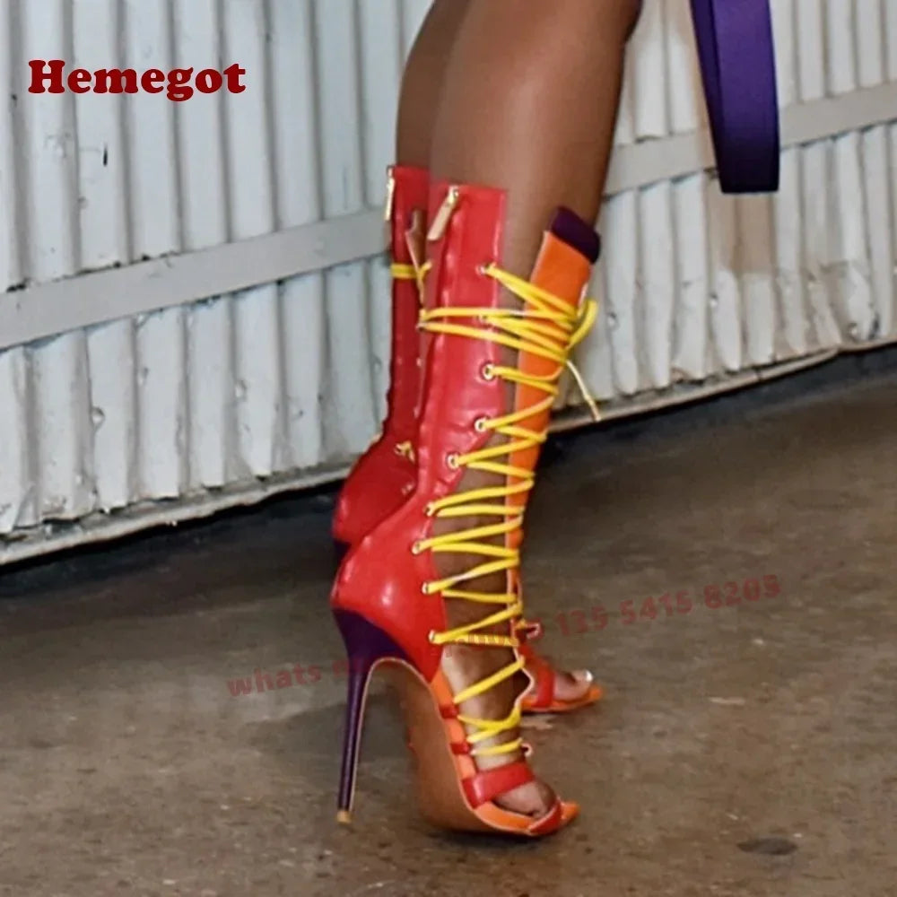 Multi Color Open Toe Lace Up Gladiator Sandals for Women