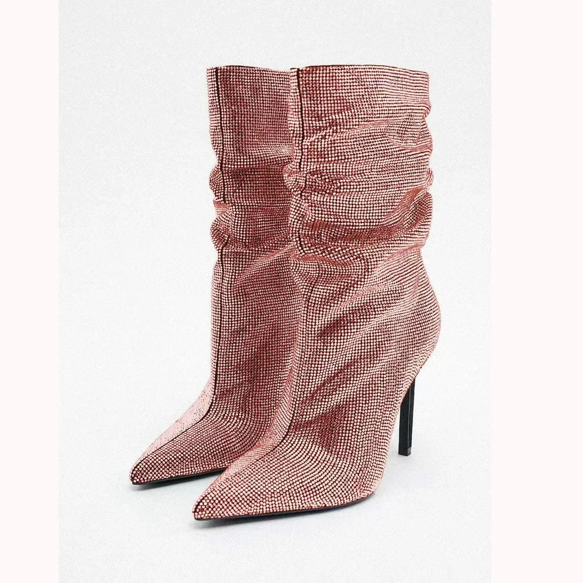 Rhinestone Embellished Pointed Toe Stiletto Boots For Women