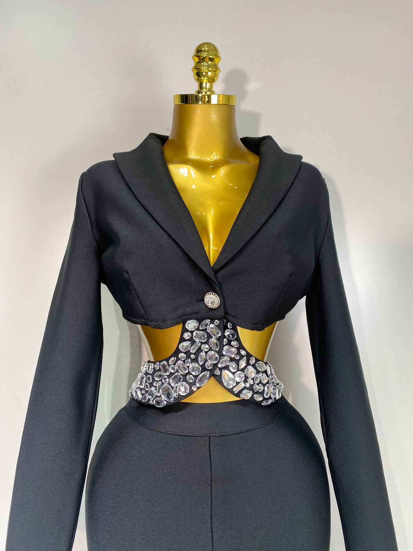 Women Sexy Long Sleeve Beading Bodycon Two Pieces Pants Bandage Set 2025 Celebrity Designer Fashion Women's Luxury Birthday Set