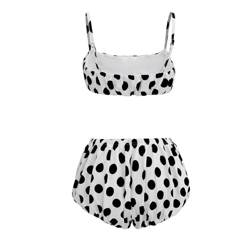 Polka Dot Spaghetti Strap Crop Top and Shorts Two Piece Set for Women