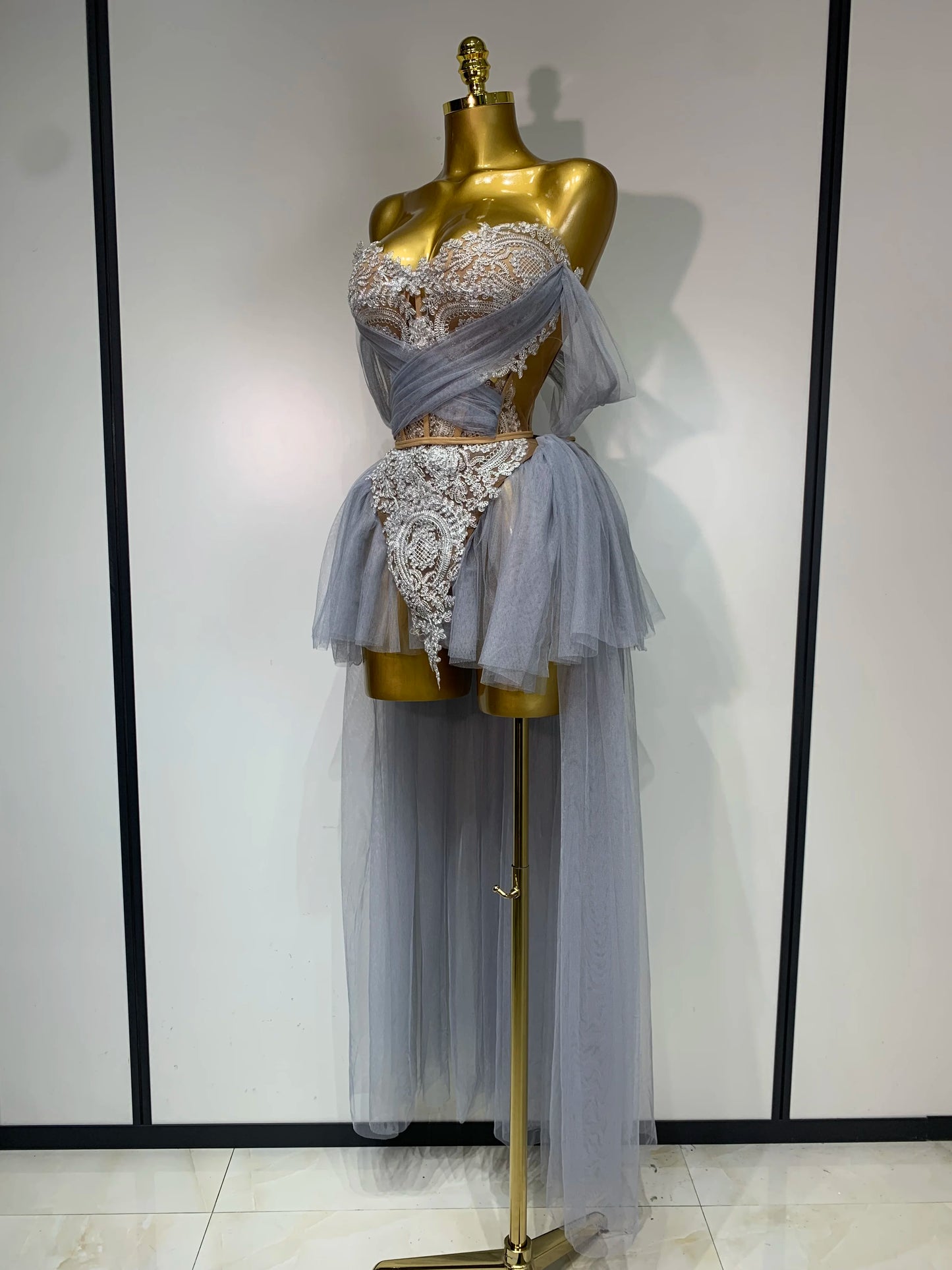 2025 New Arrived Sexy Cute Mesh Tops Skirt 2 PCS Set Women Celebrate Party Birthday Nightclub Performance Stage Show Outfit