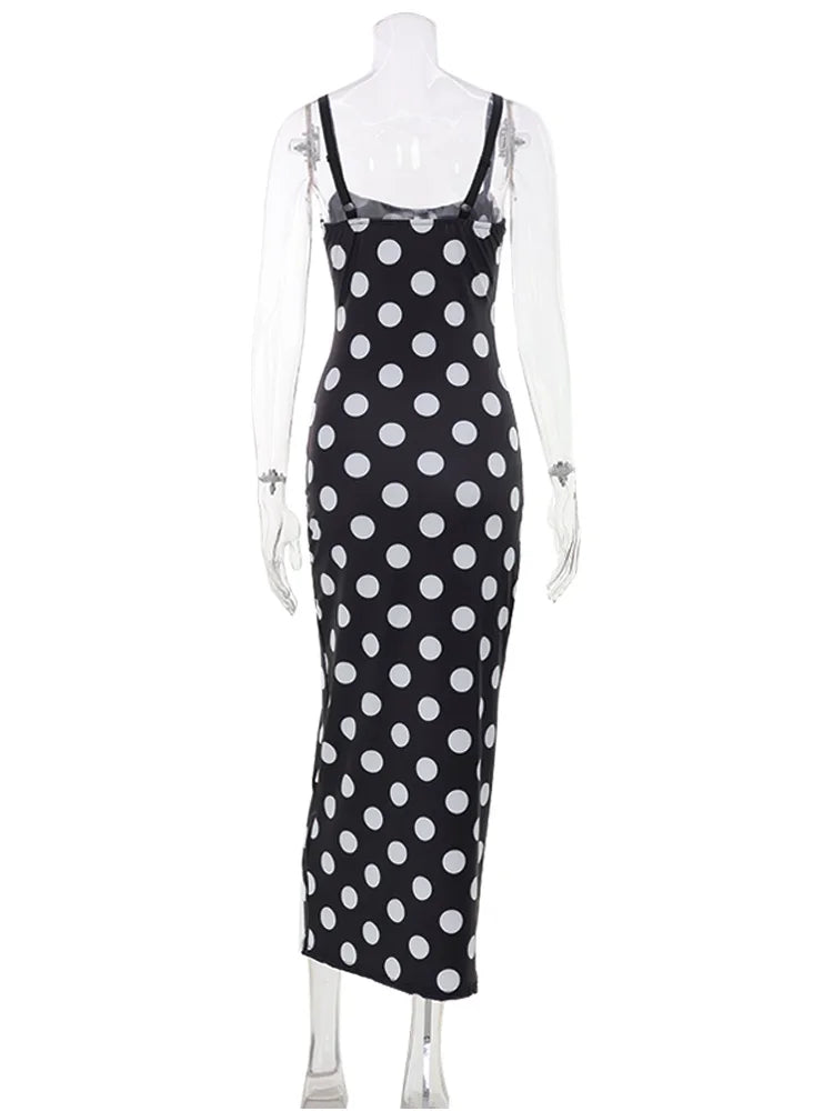 Elegant Polka Dot Slim Fit Ankle Length Dress for Women