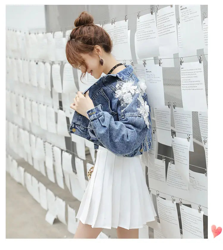 Designer Trend Woman Coat Special Winter Denim Jacket Sequin Fringe Crop Jean Jackets for Women 2025 Spring Autumn Coats Novelty