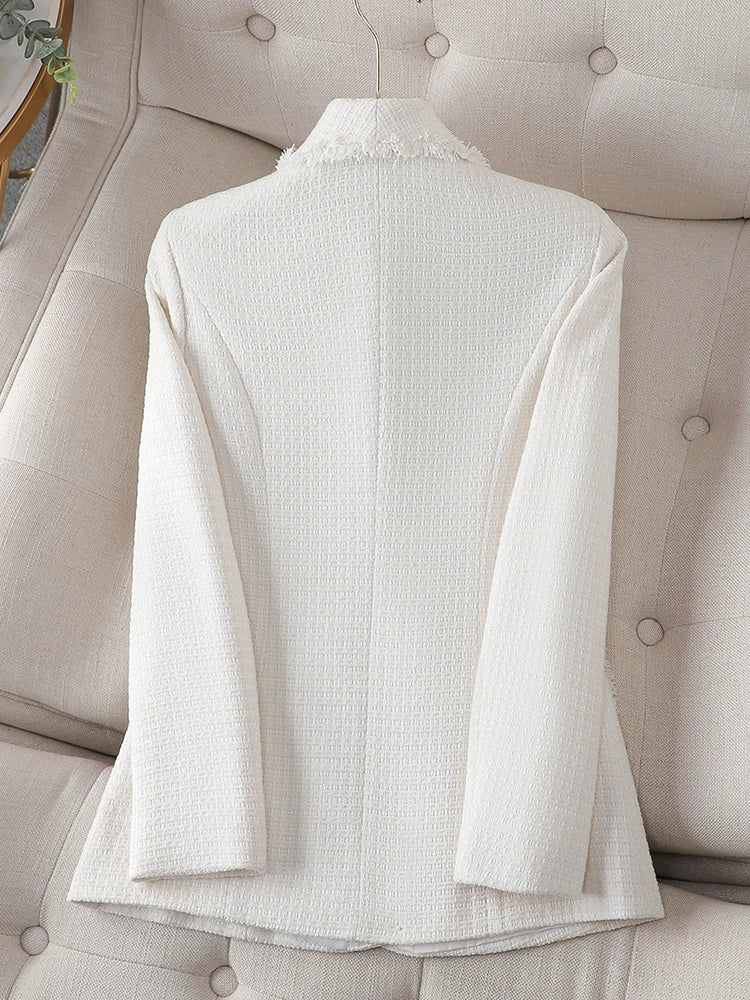 Autumn Winter Outwear Casual Blazer Women Ladies Jacket Pink White Blue Female Slim Long Sleeve Single Breasted Coat