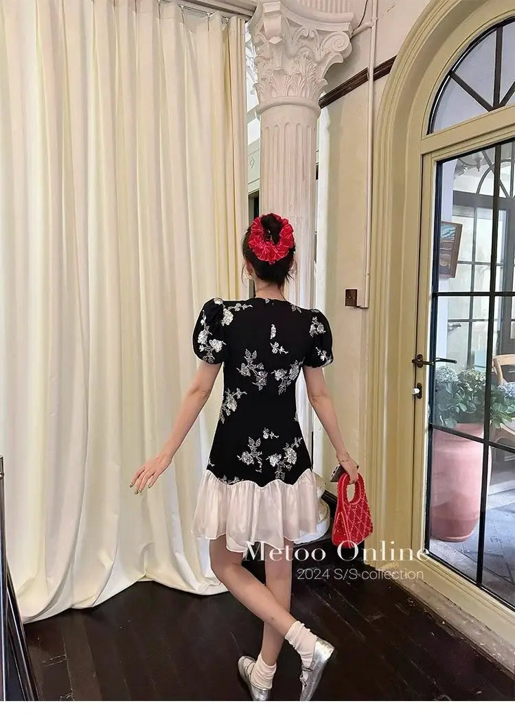 Slim Sequin Embroidery Chinese Style Splice Dress for Women