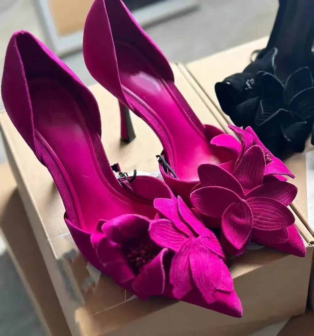 Rose Red Floral Satin Pumps