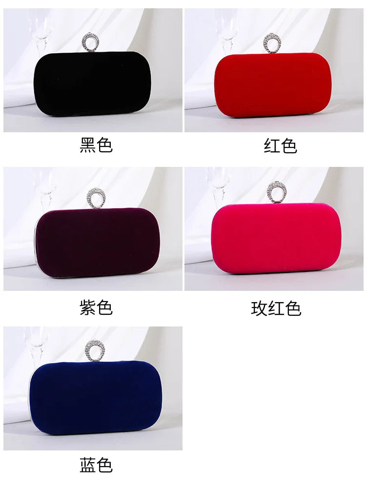 Velvet Rhinestone Chain Strap Evening Clutch Bag for Women