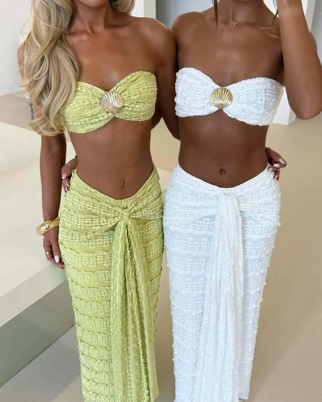 Lace Detail Strapless Two Piece Swim Set for Women