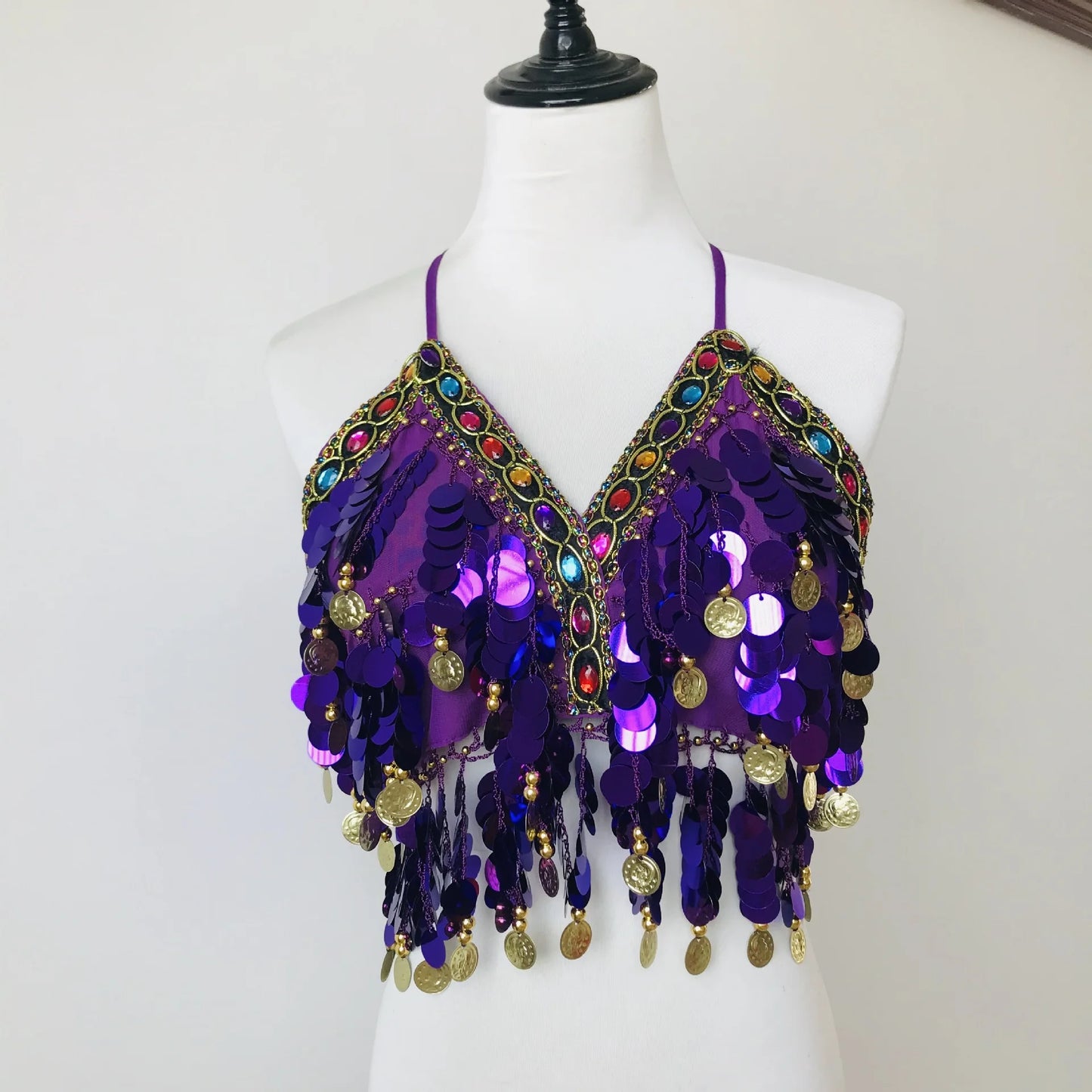 Shiny Colored Sequin Diamond Halter Crop Top for Women