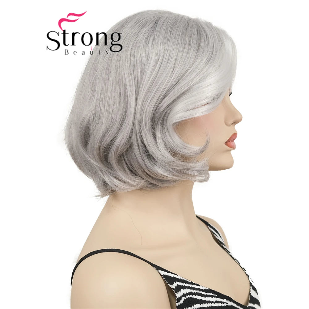 Natural Gray Short Wavy Bob Synthetic Hair Wig for Women