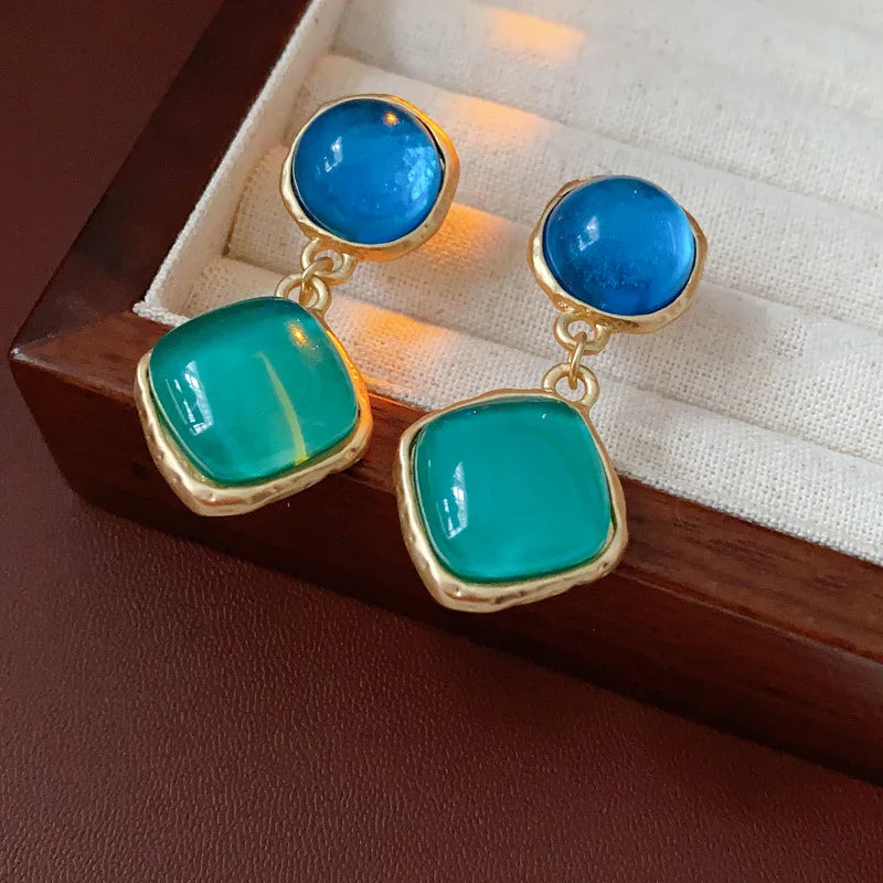 Vintage Geometric Resin Drop Earrings