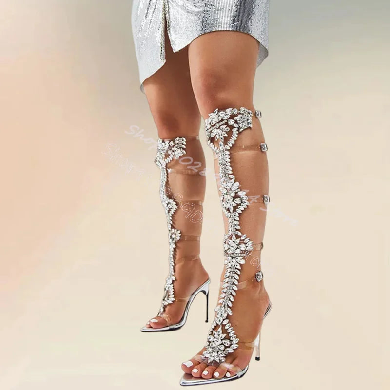 Crystal Flower Hollow Design Strappy Sandals for Women