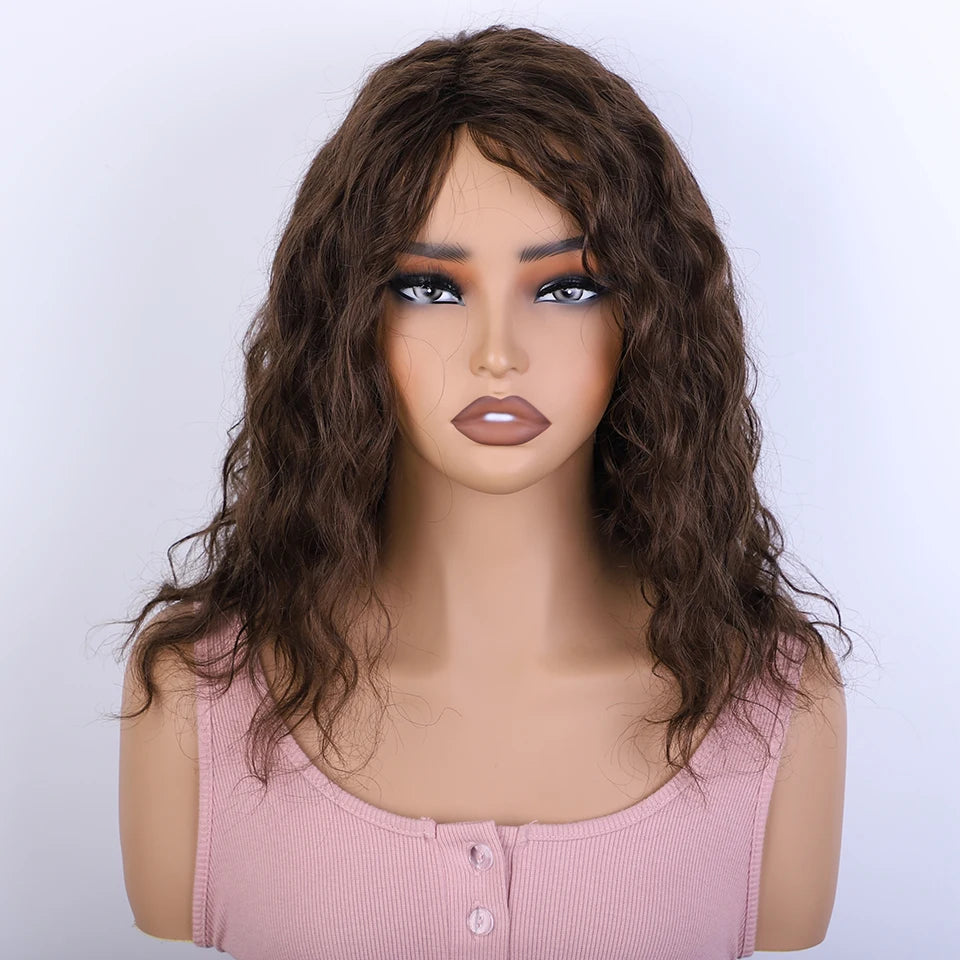 Natural Brown Pixie Cut Water Wave Human Hair Wig For Women