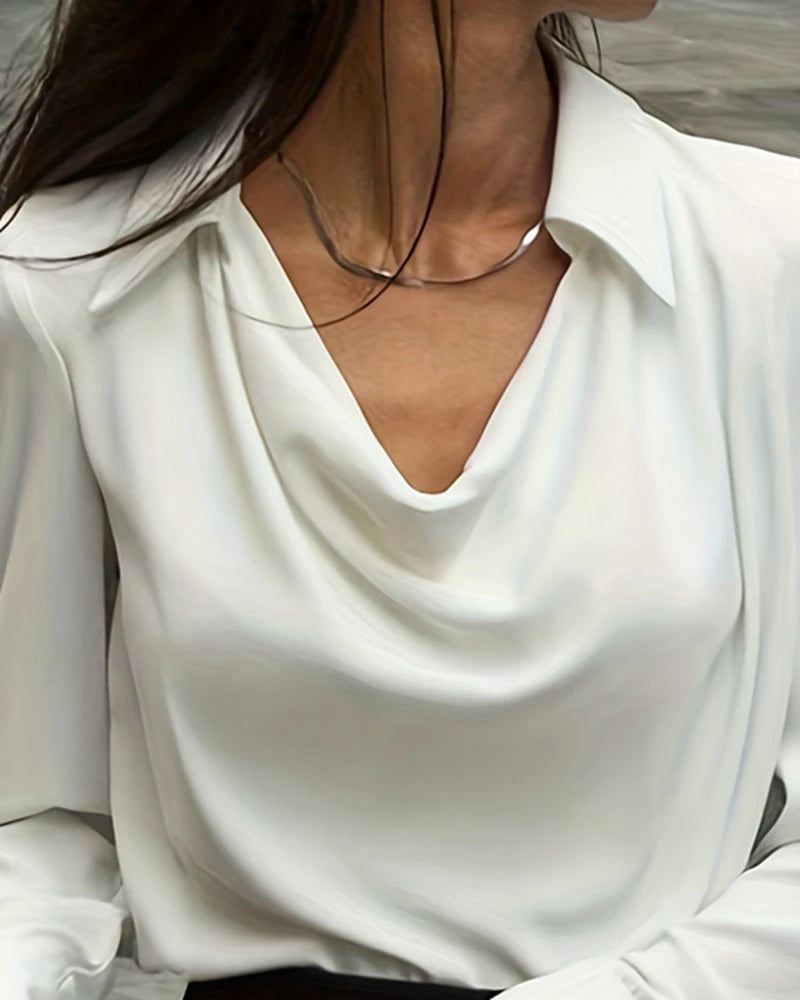 Spring Solid V Neck Long Sleeve Casual Shirt Pullover Top