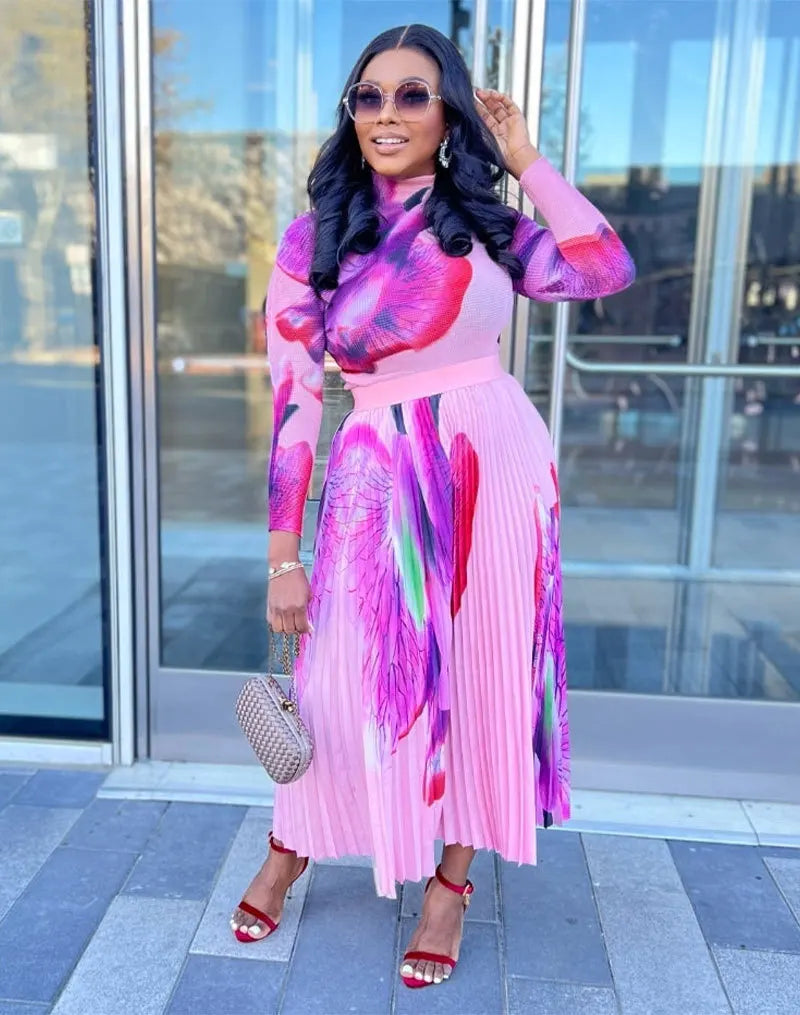 Elegant Pleated Traditional Dashiki Maxi Dress for Women