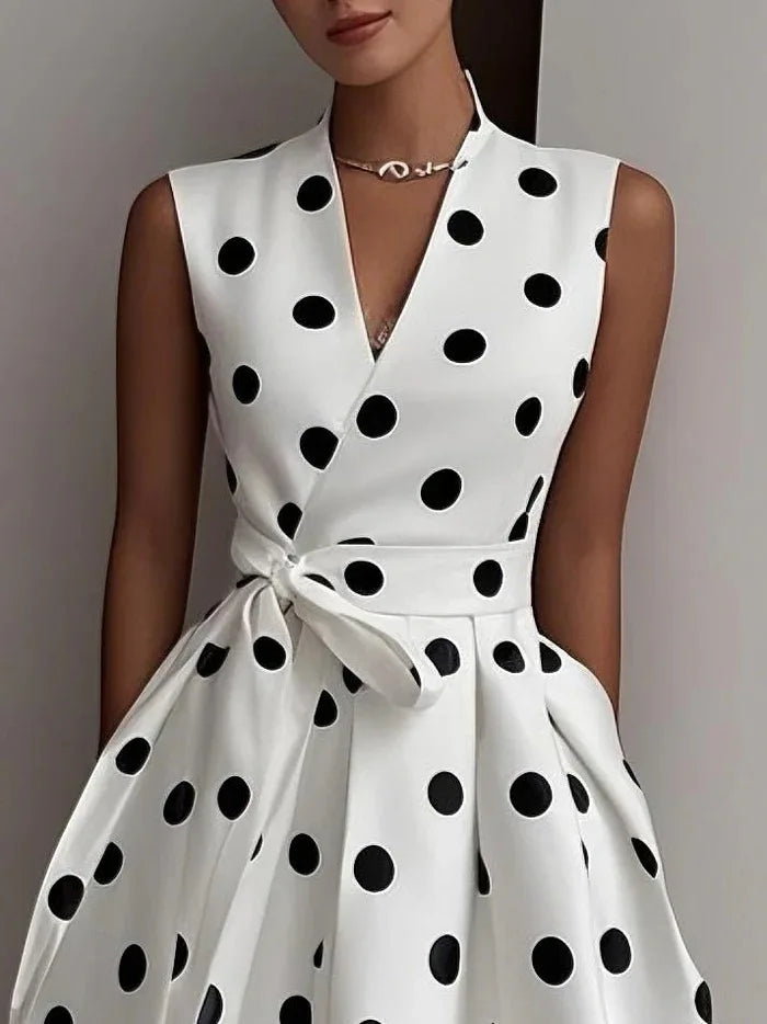 Elegant Retro Polka Dot Slim Fit Midi Dress for Women