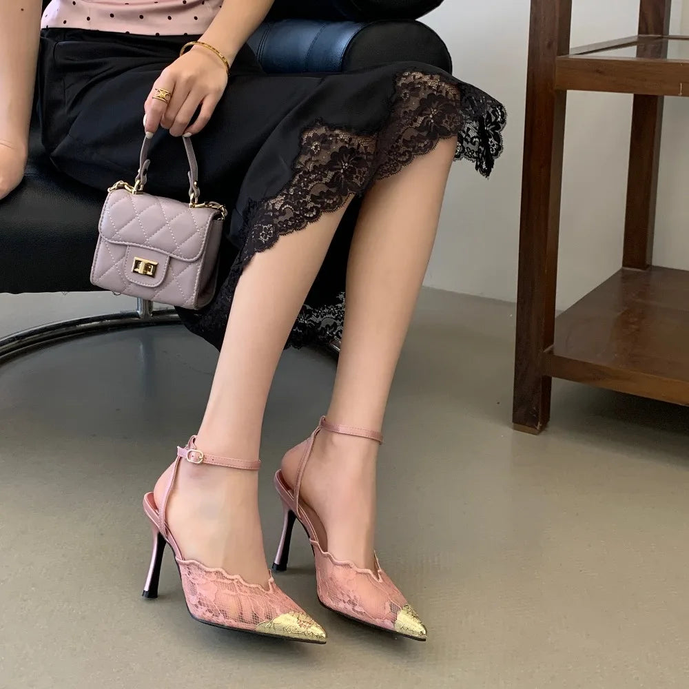 Elegant White Lace Slingback Stiletto Heels for Women