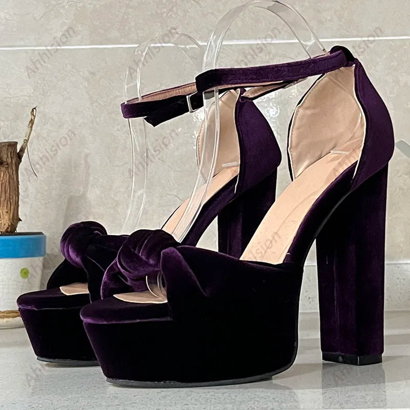 Purple Platform Ankle Strap Chunky Heel Sandals For Women