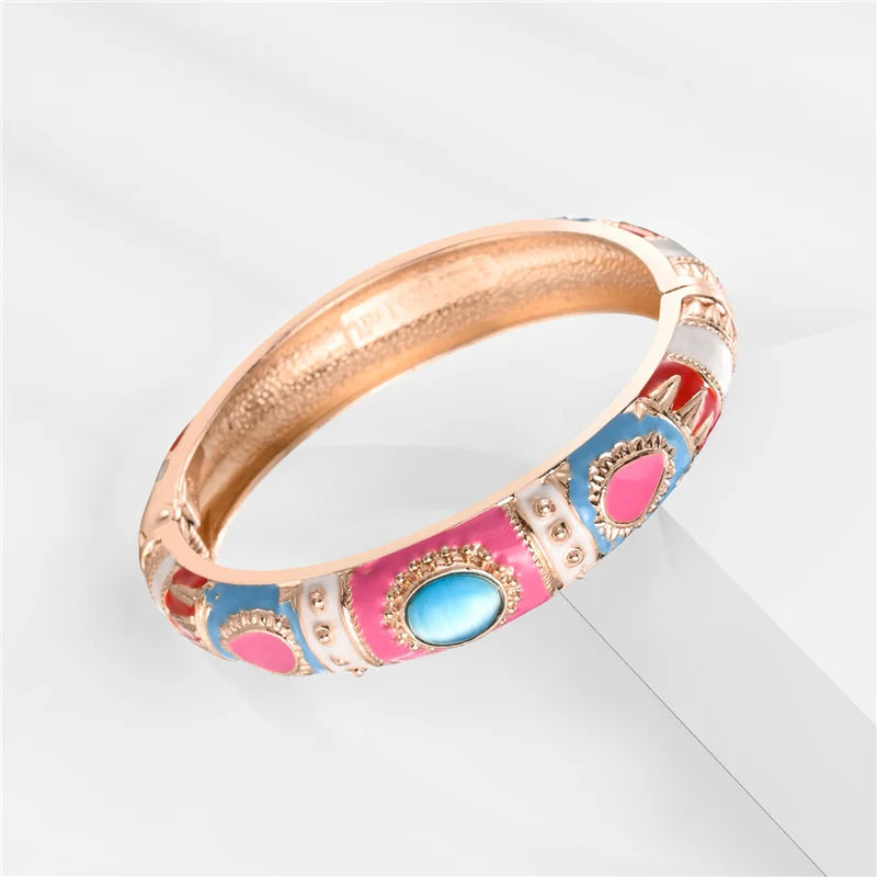 Colorful Enamel Bohemian Bangle Bracelet for Women